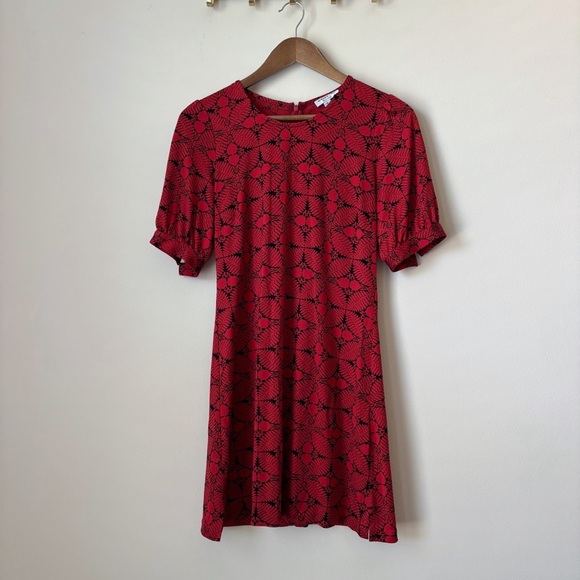 Nieves Lavi Silk Dress 4 Red Geometric Print - Picture 1 of 7